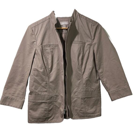 Chico’s Chicos Jacket Medium Kacki Pockets Lightweight Twill Zipper Size 1 Zip - Picture 1 of 12